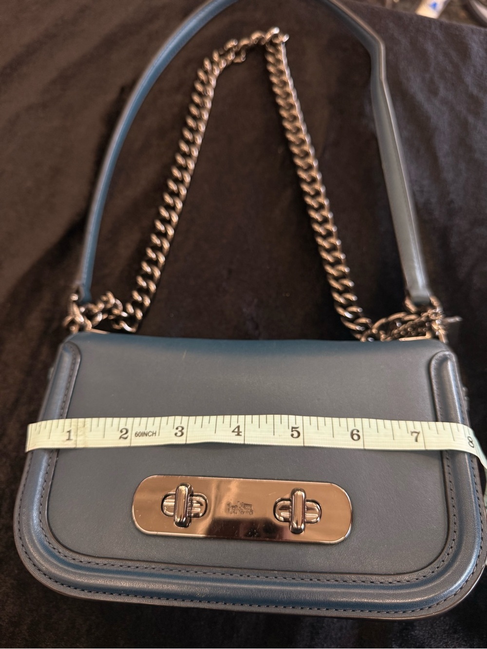 Coach Blue Leather Chain Shoulder Bag with Silver Hardware - Picture 10 of 13